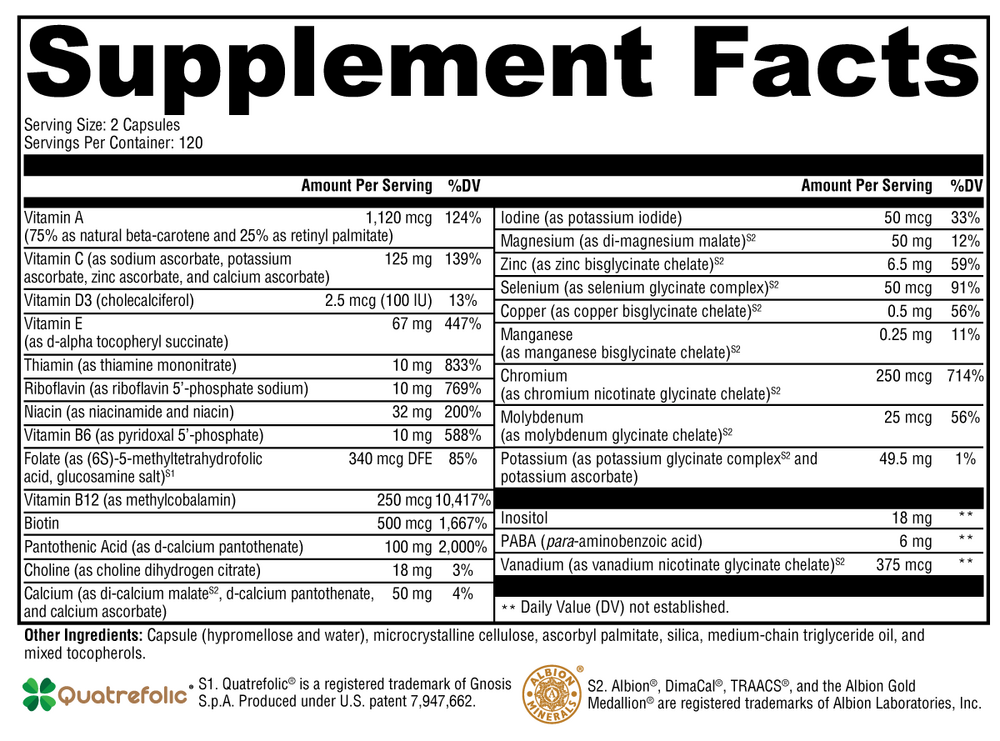 XYMOGEN ActivNutrients Without Iron (Multivitamin) 240 capsules