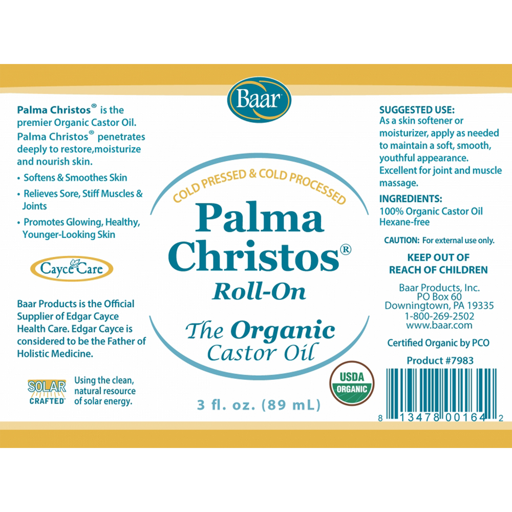 Baar Products Palma Christos Organic Roll-On Castor Oil 3 Ounces