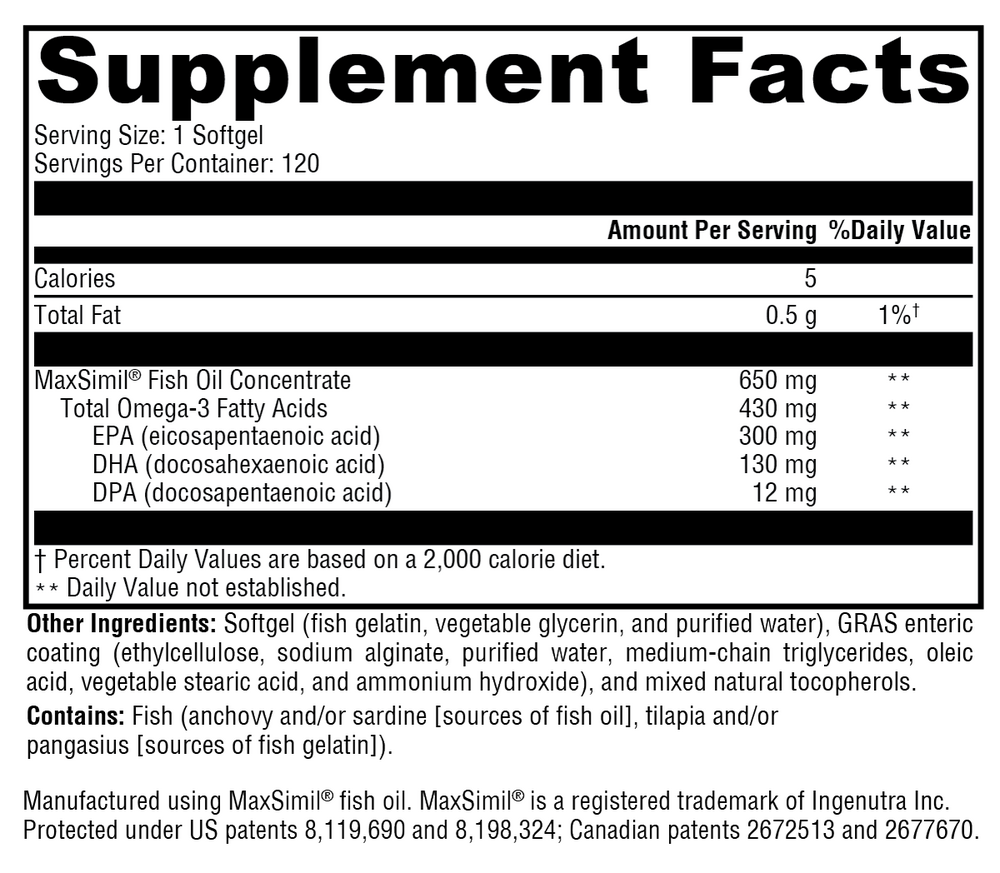 XYMOGEN Omega MonoPure 650 EC (Fish Oil) 120 softgels