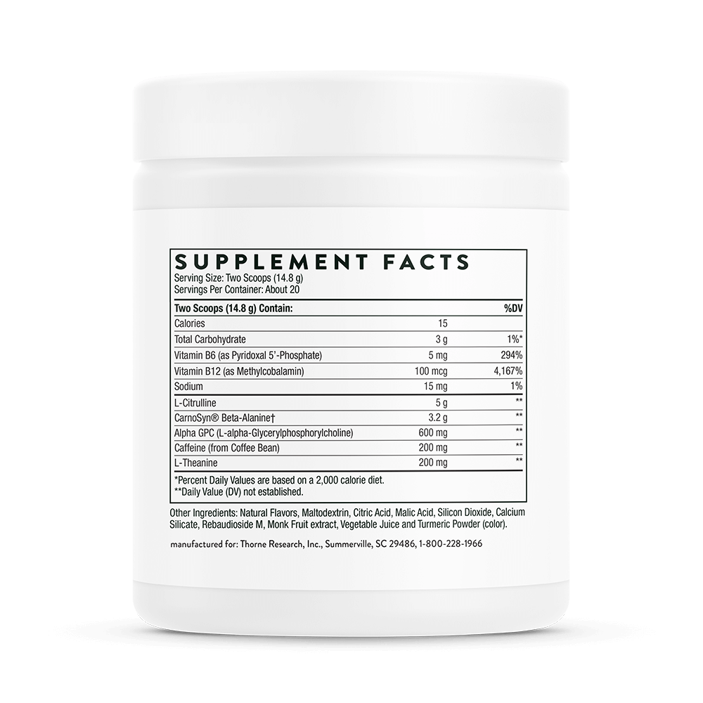 Thorne Advanced Pre-Workout, Rainbow Sherbet Flavor 296g