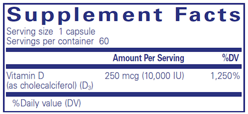 Pure Encapsulations Vitamin D3 250mcg (10,000IU) 60 capsules