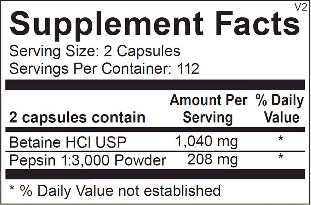 Ortho Molecular Product Betaine & Pepsin 225 capsules