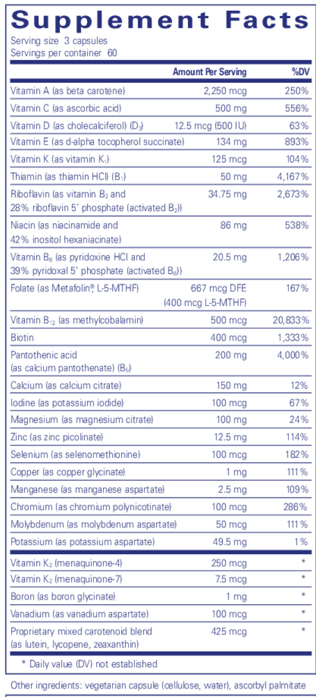 Pure Encapsulations Nutrient 950 w/Vitamin K 180 capsules