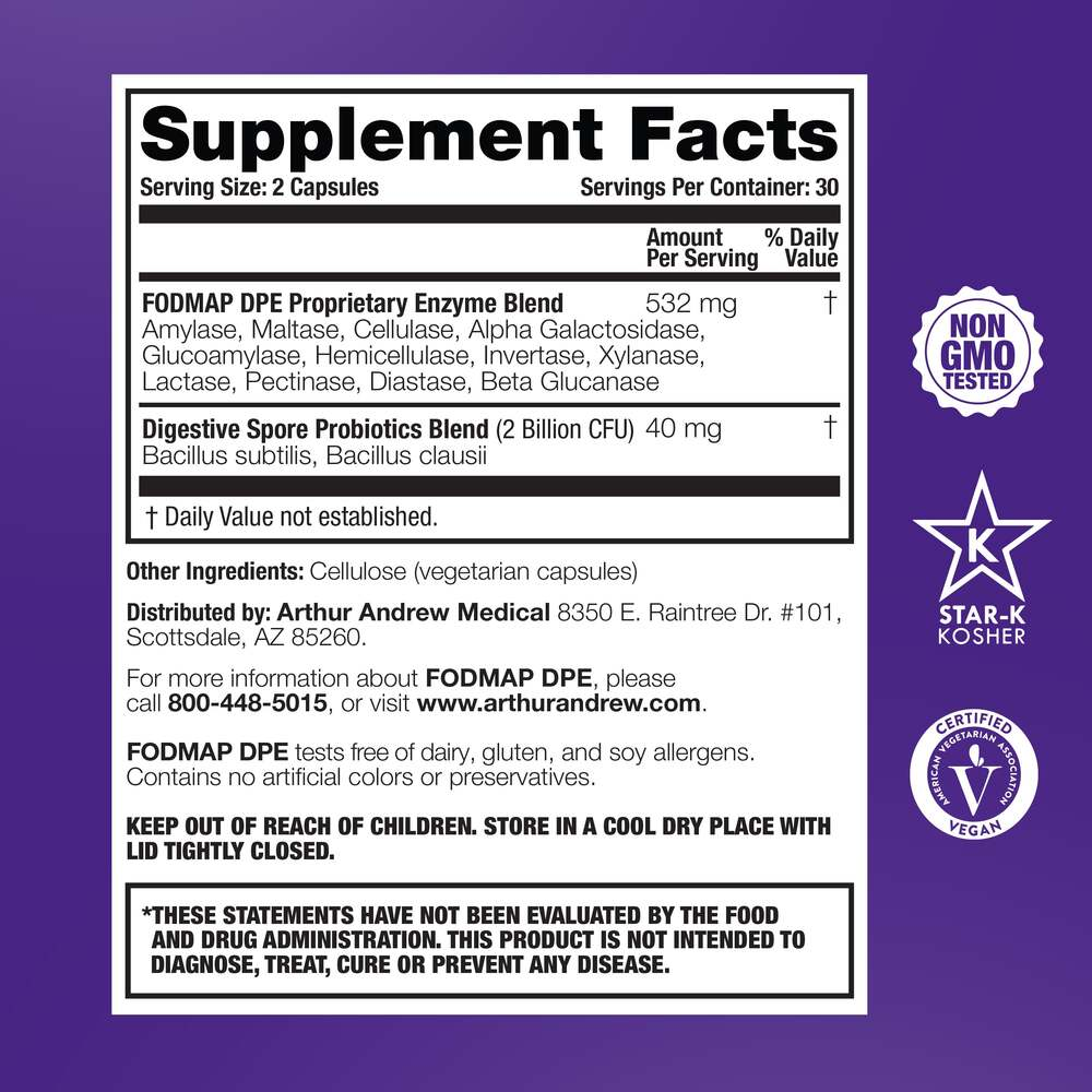 Arthur Andrew Medical FODMAP DPE, Fermentable Food Intolerance Relief 60 capsules
