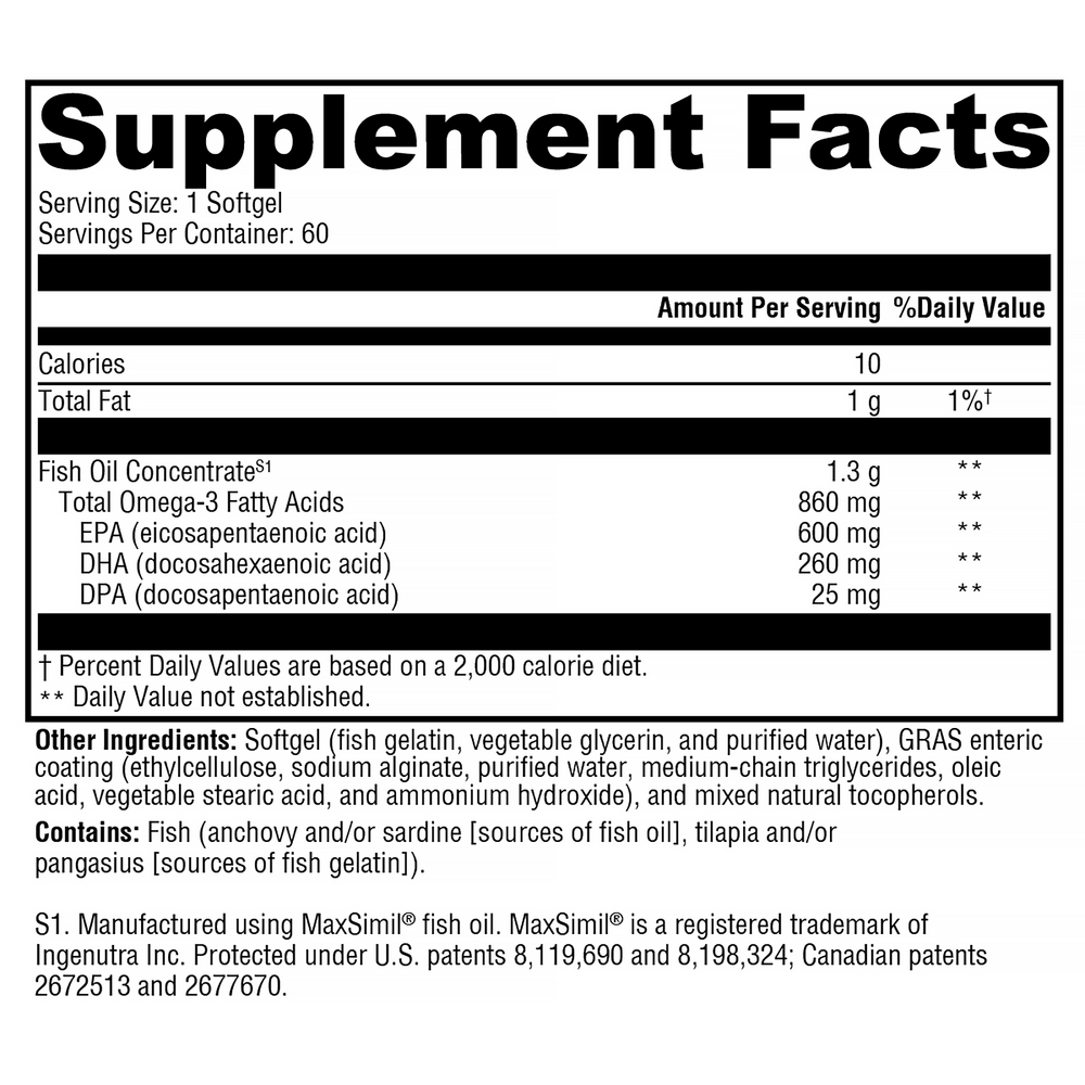 XYMOGEN Omega MonoPure 1300 EC (Fish Oil) 60 softgel capsules