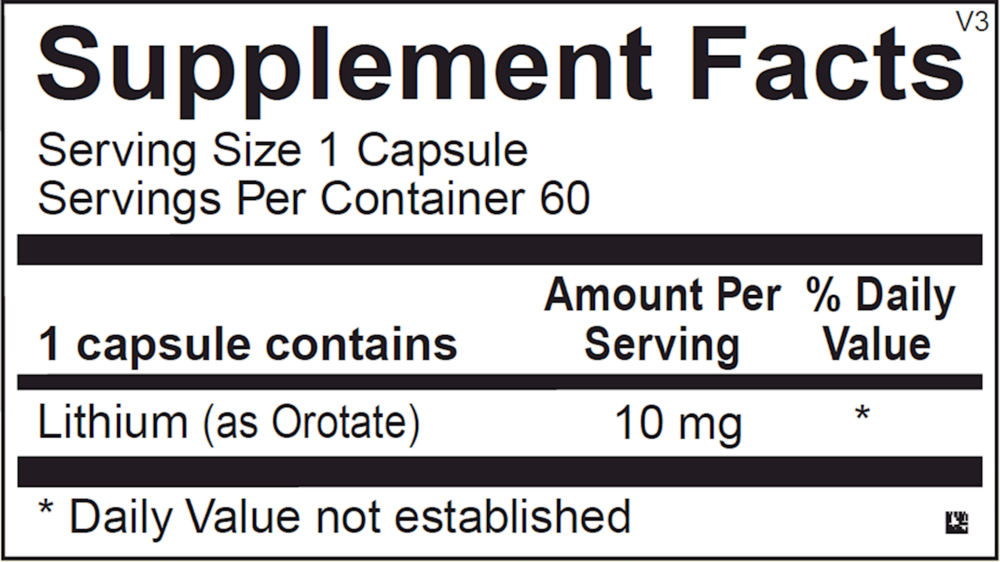 Ortho Molecular Product Lithium Orotate 60 capsules