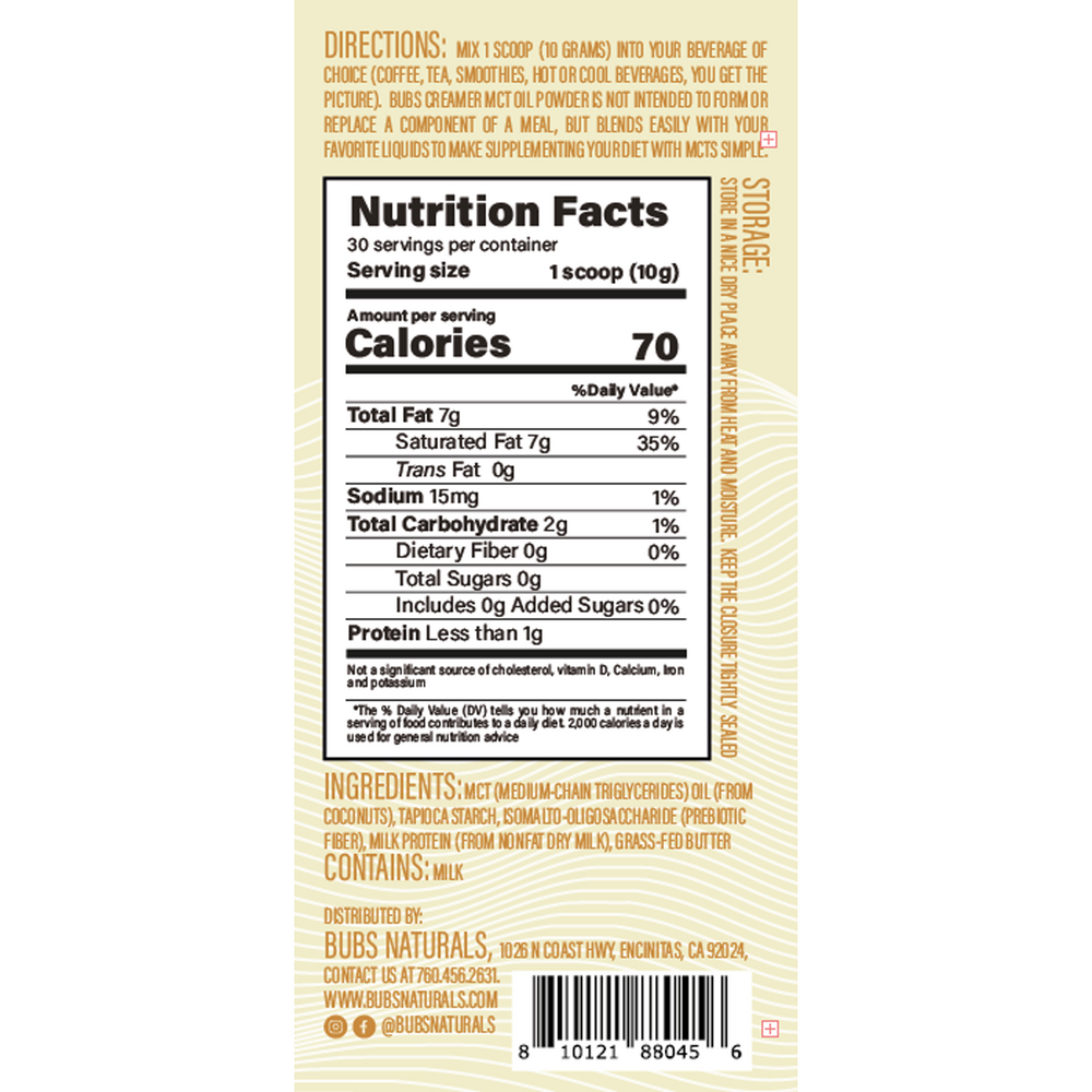 Bubs Naturals Bubs Creamer MCT Oil Powder 300 Grams
