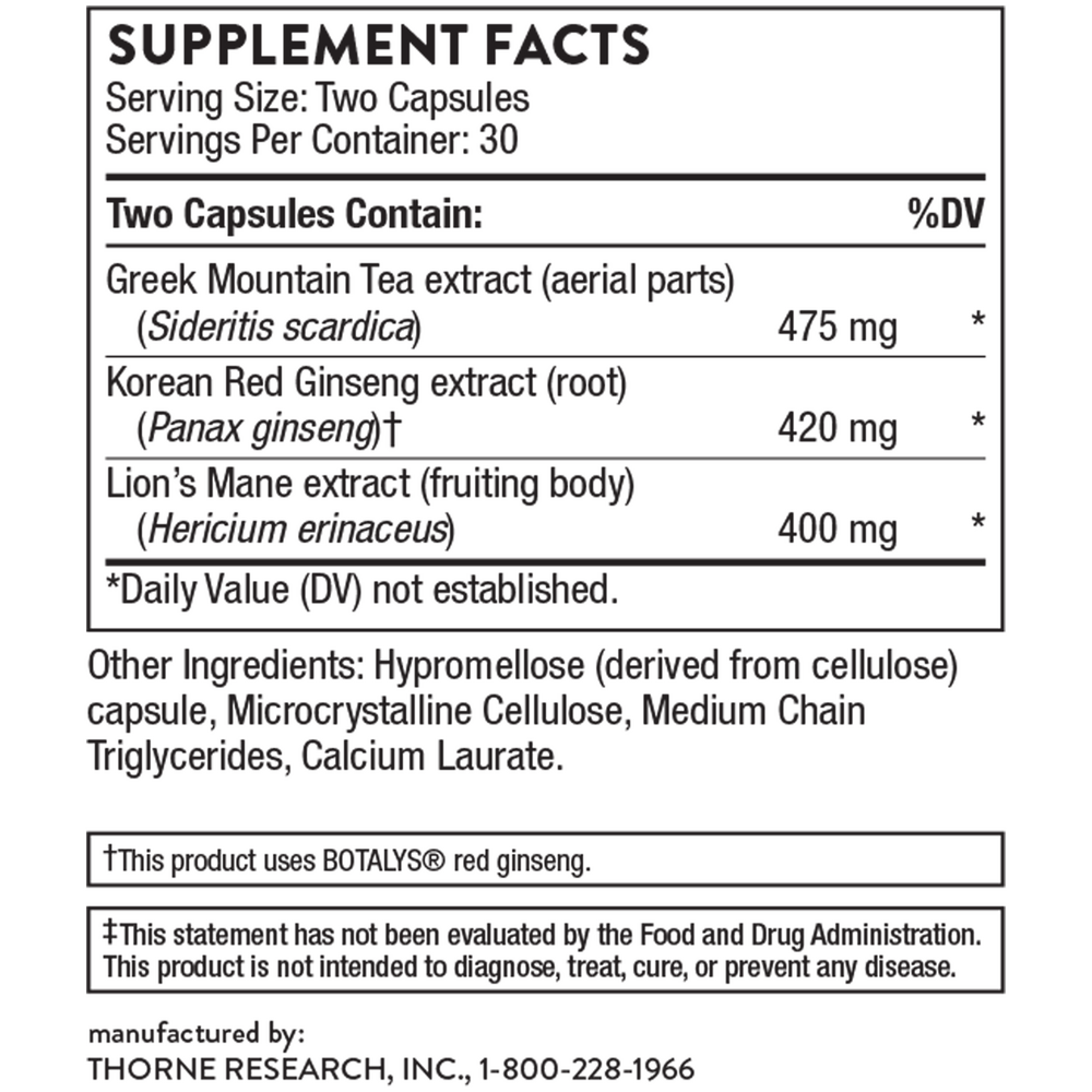 Thorne Ginseng Plus with Lion's Mane 60 capsules