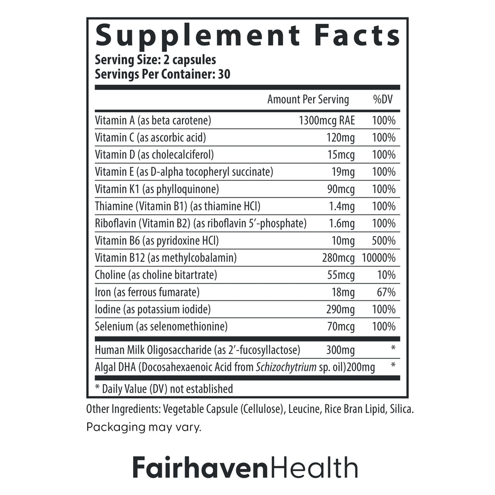 Fairhaven Health Postnatal Multivitamin Essentials plus DHA 60 capsules