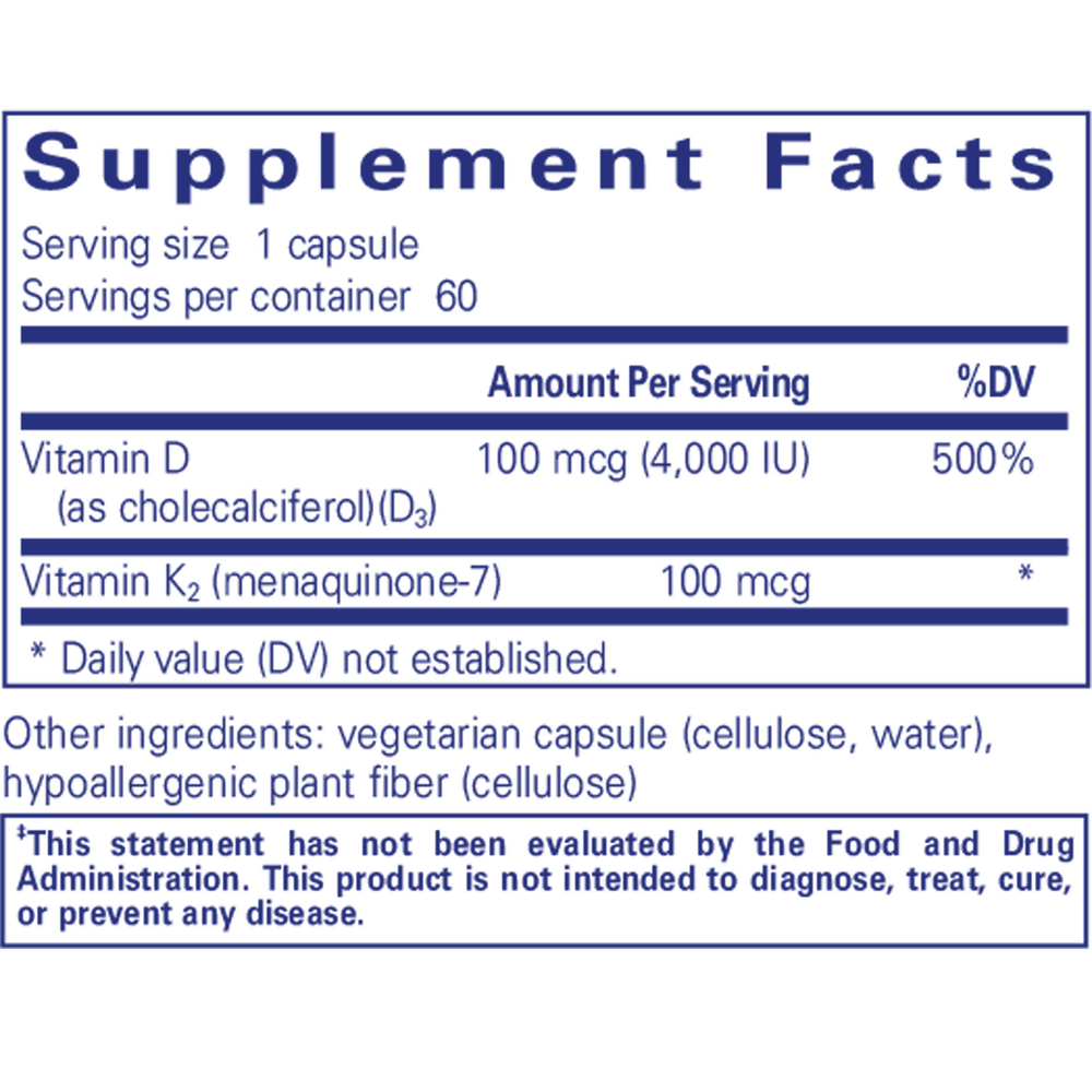 Pure Encapsulations Vitamin D3 & K2 60 capsules