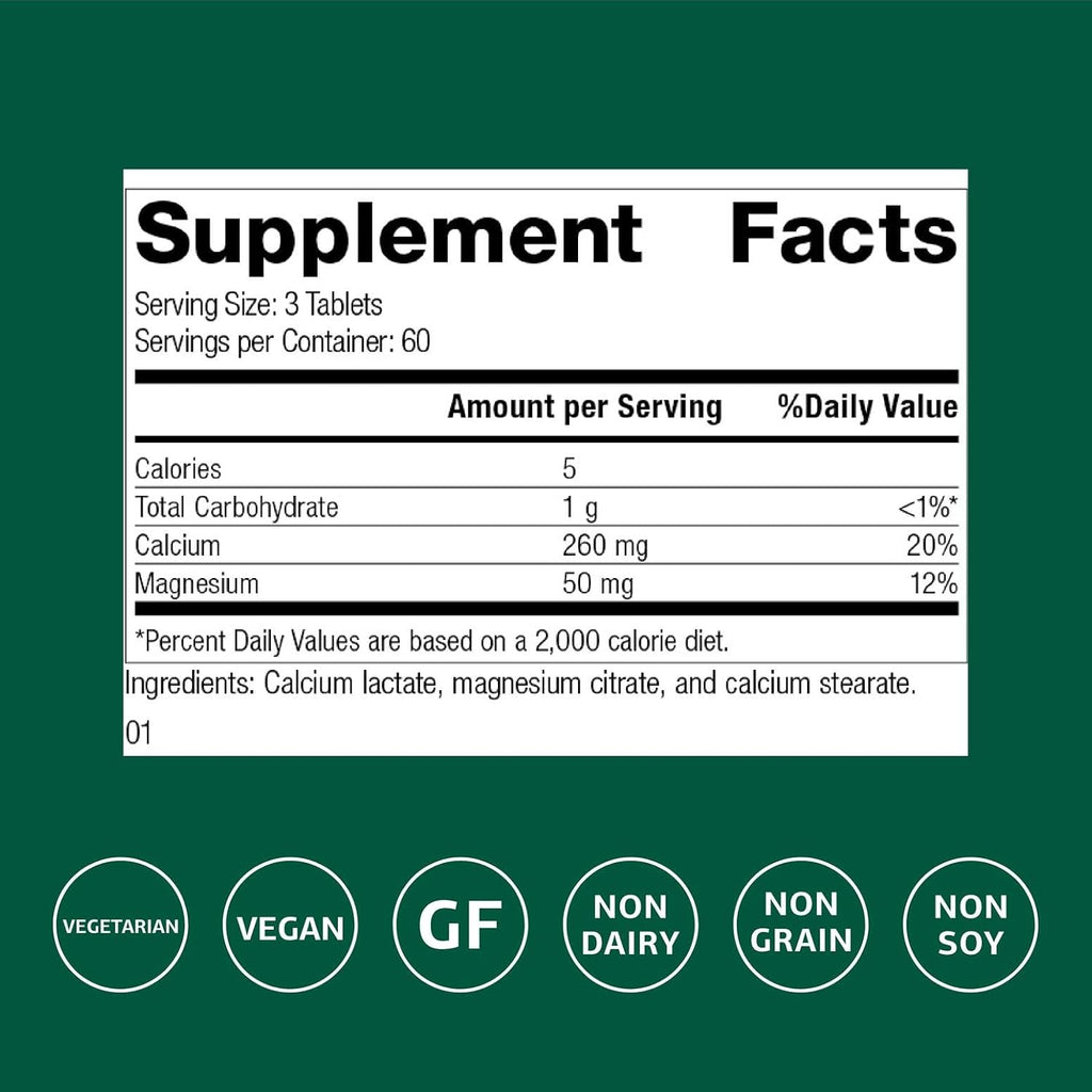 Standard Process Calcium Lactate, Bone & Immune Supplement, 180 Tablets