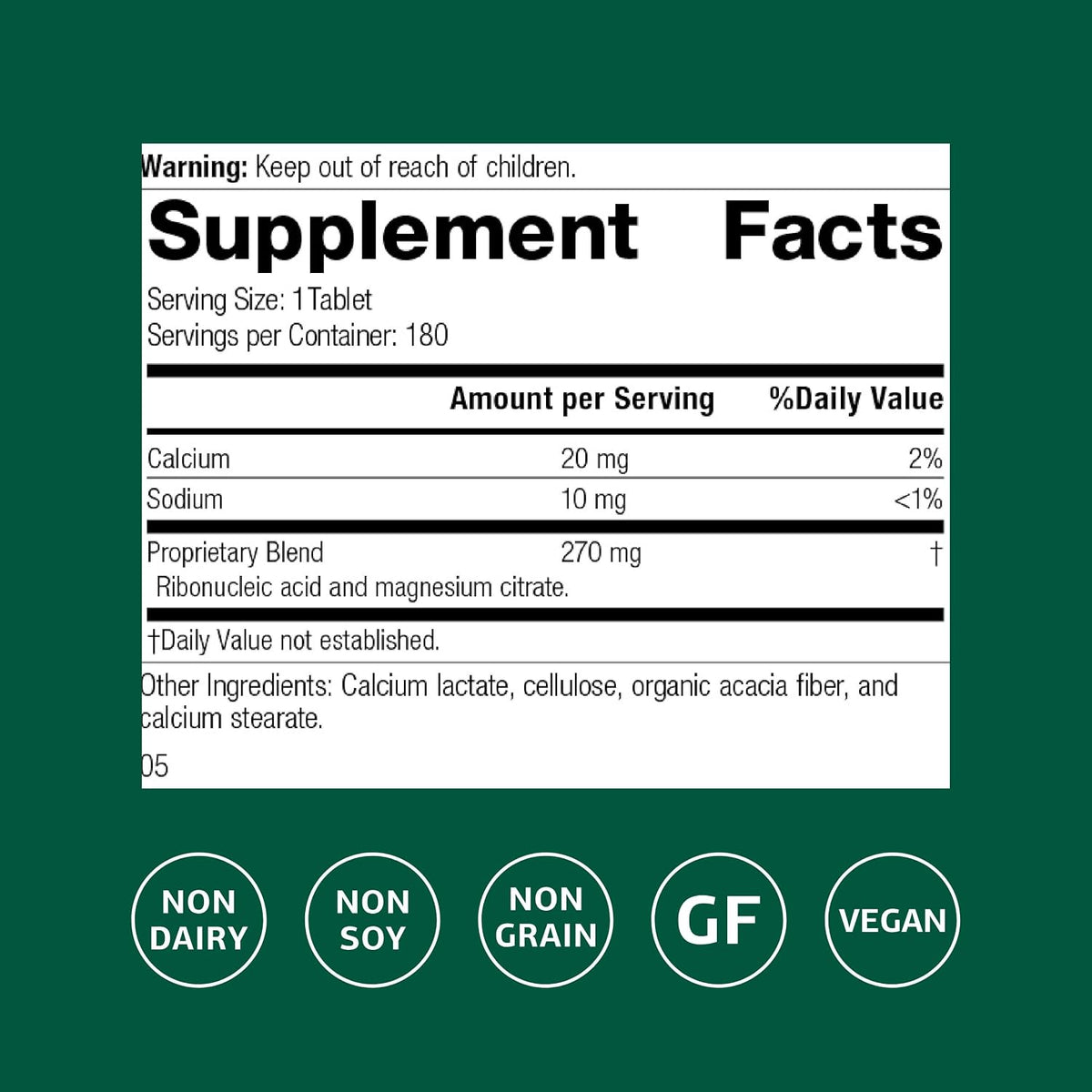 Standard Process Ribonucleic Acid RNA, for Cell Development, 180 Tablets