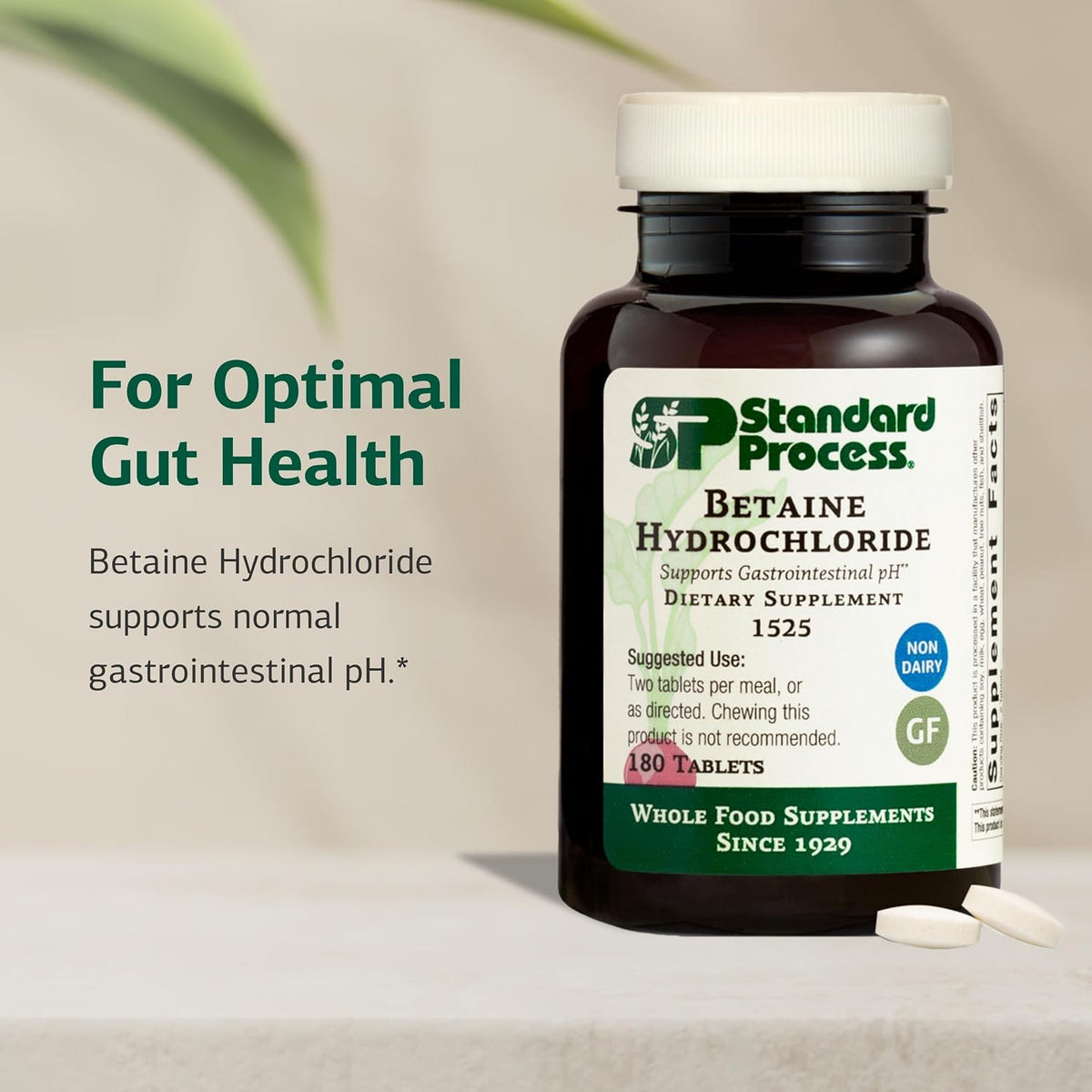 Standard Process Betaine Hydrochloride GI pH Support, 180 Tablets