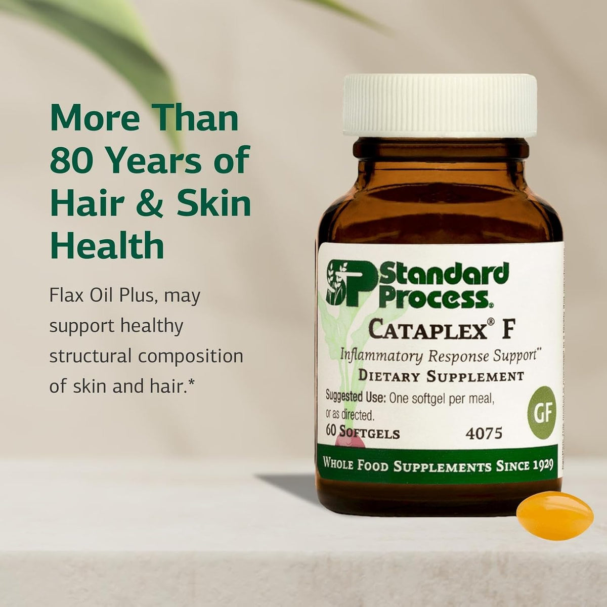 Standard Process Flax Oil Plus, Omega-3 Hair & Skin Support, 60 Softgels