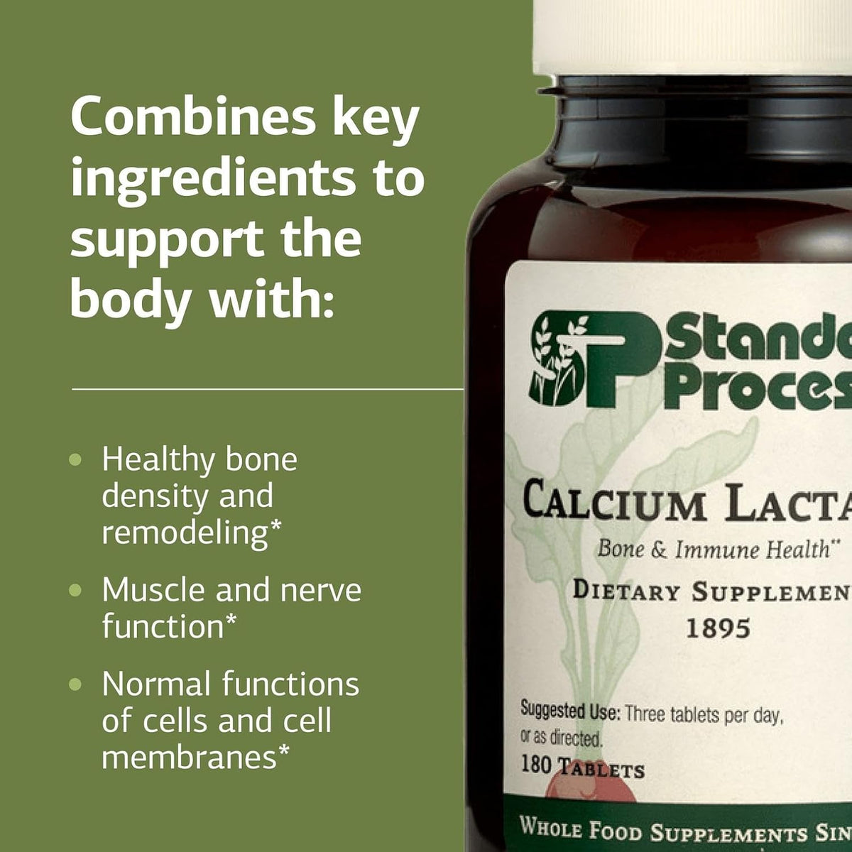 Standard Process Calcium Lactate, Bone & Immune Supplement, 180 Tablets