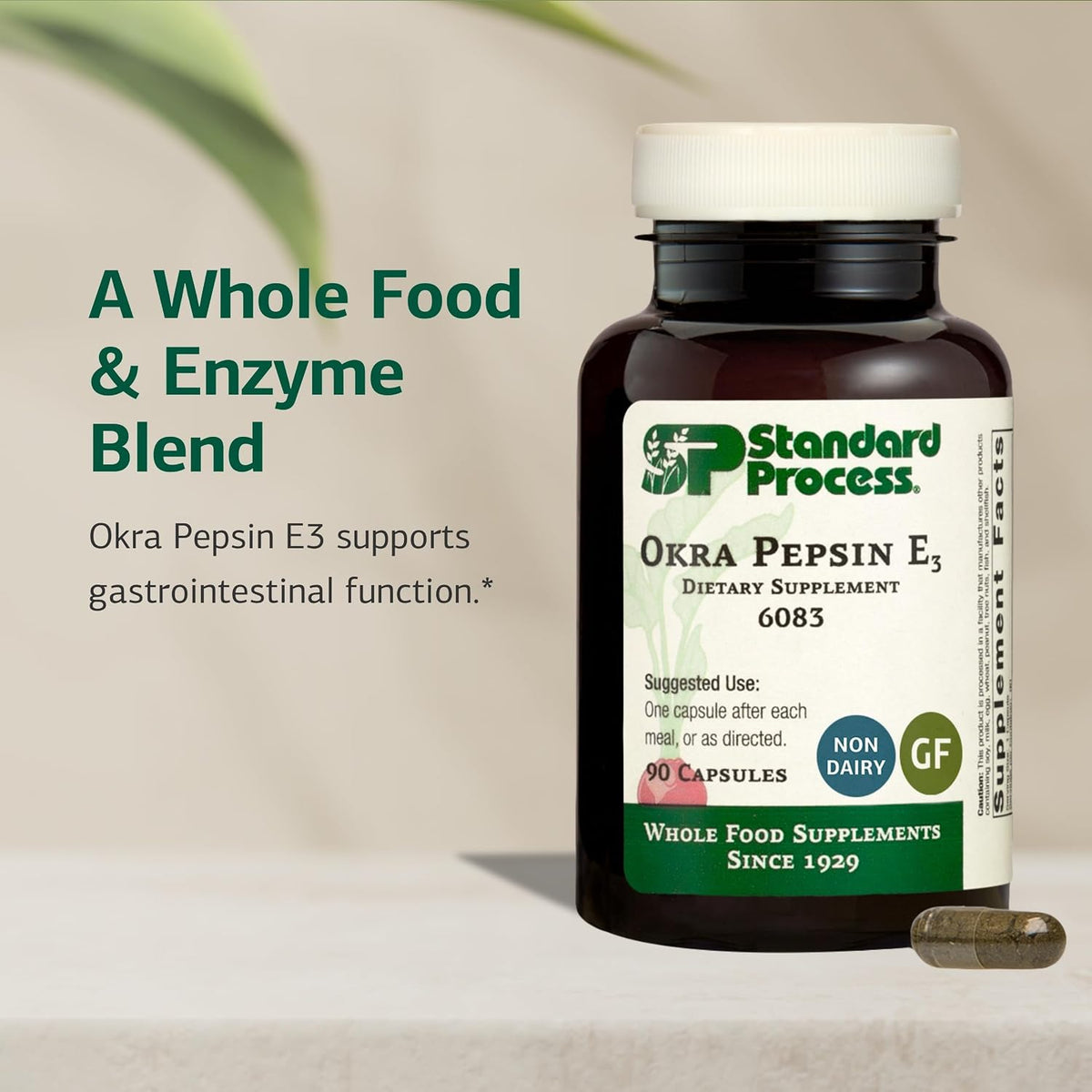 Standard Process Okra Pepsin E3, GI & Protein Digestion Aid, 90 Capsules
