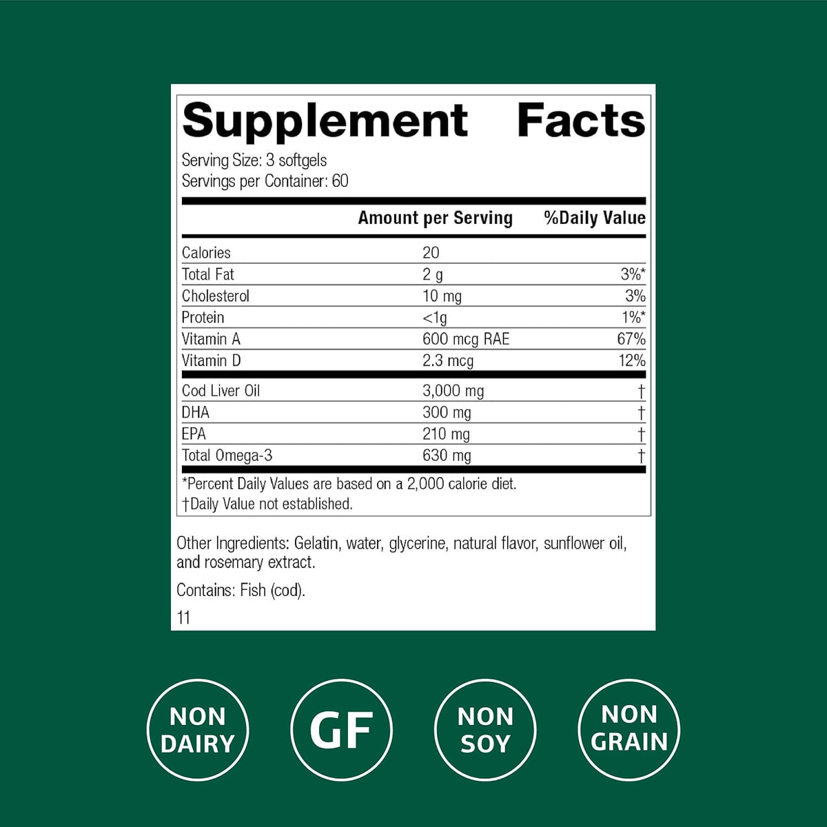Standard Process Cod Liver Oil, Eye & Bone Health Support, 180 Softgels