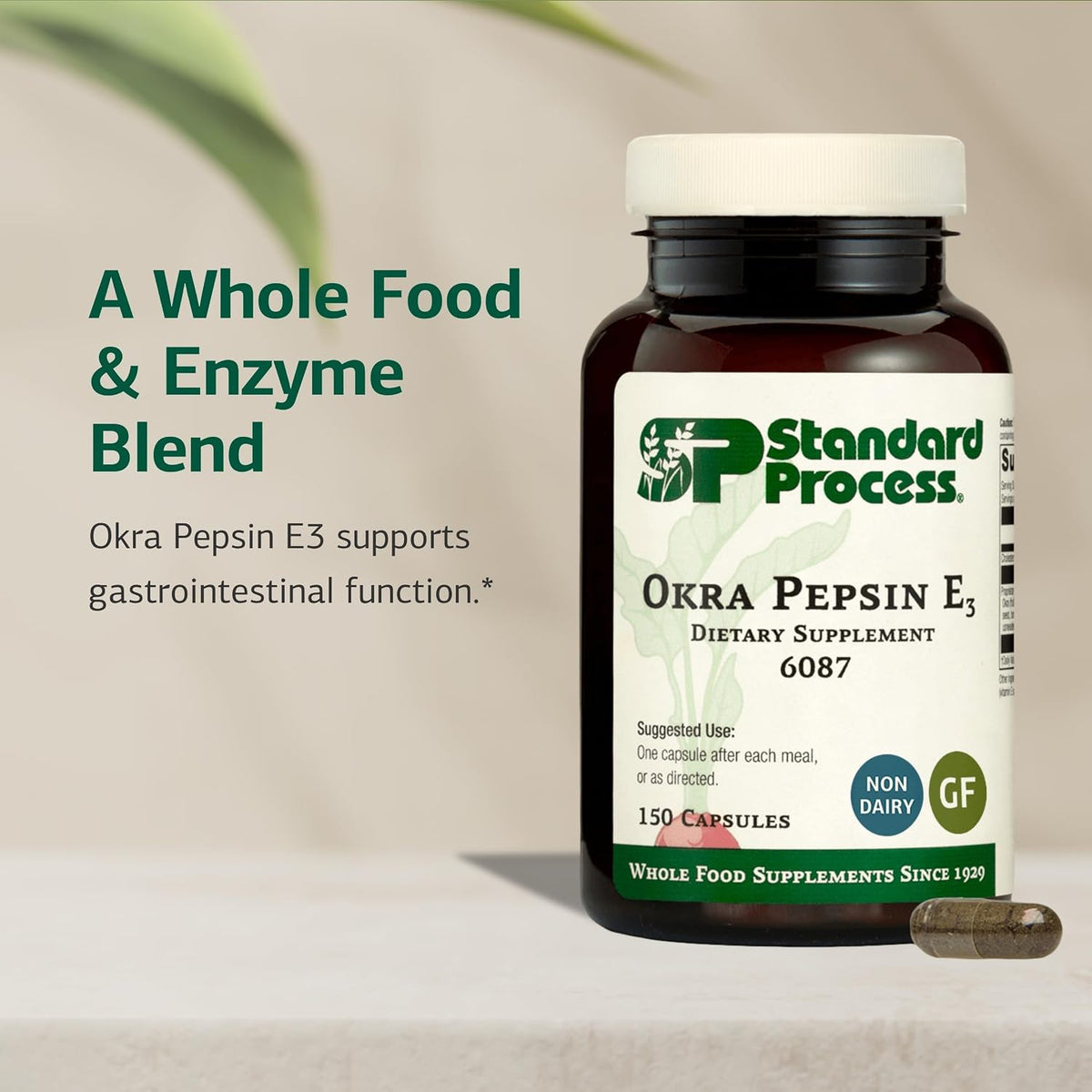 Standard Process Okra Pepsin E3, GI & Protein Digestion Aid, 150 Capsules