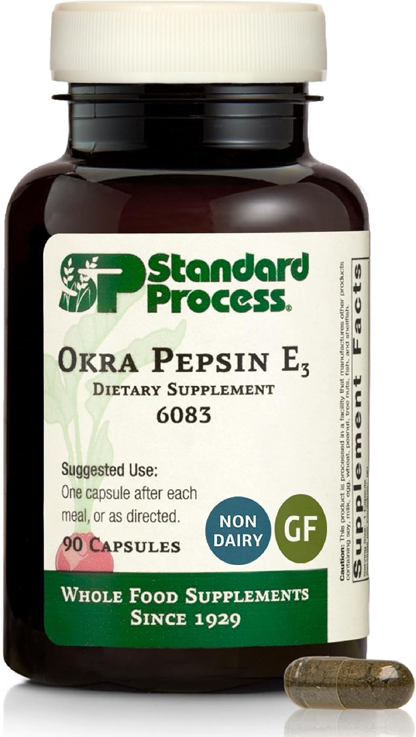 Standard Process Okra Pepsin E3, GI & Protein Digestion Aid, 90 Capsules