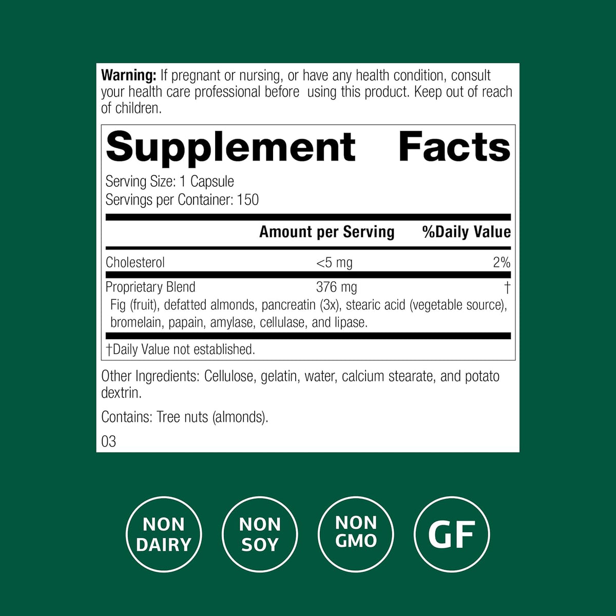 Standard Process Multizyme, Pancreatic Enzyme Digestive Aid, 150 Capsules