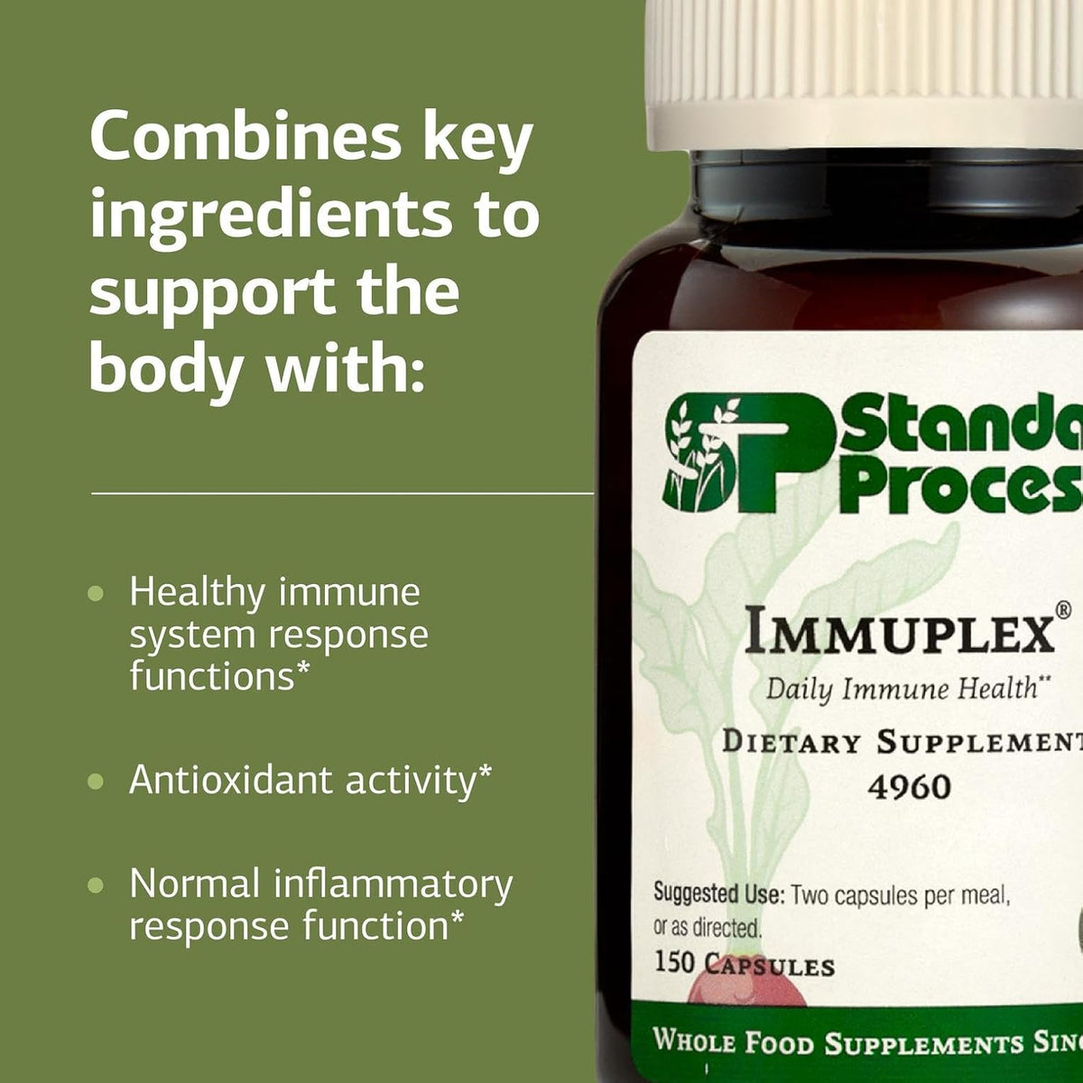 Standard Process Immuplex, Daily Immune Support Supplement, 150 Capsules