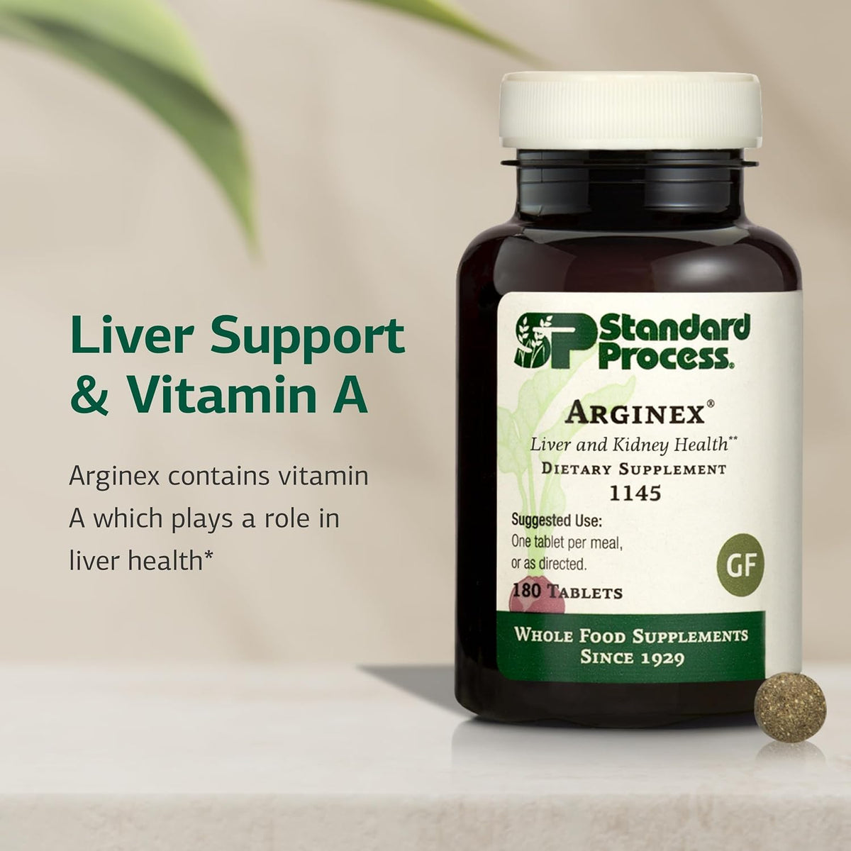 Standard Process Arginex, Vitamin A Liver & Kidney Supplement, 180 Tablets
