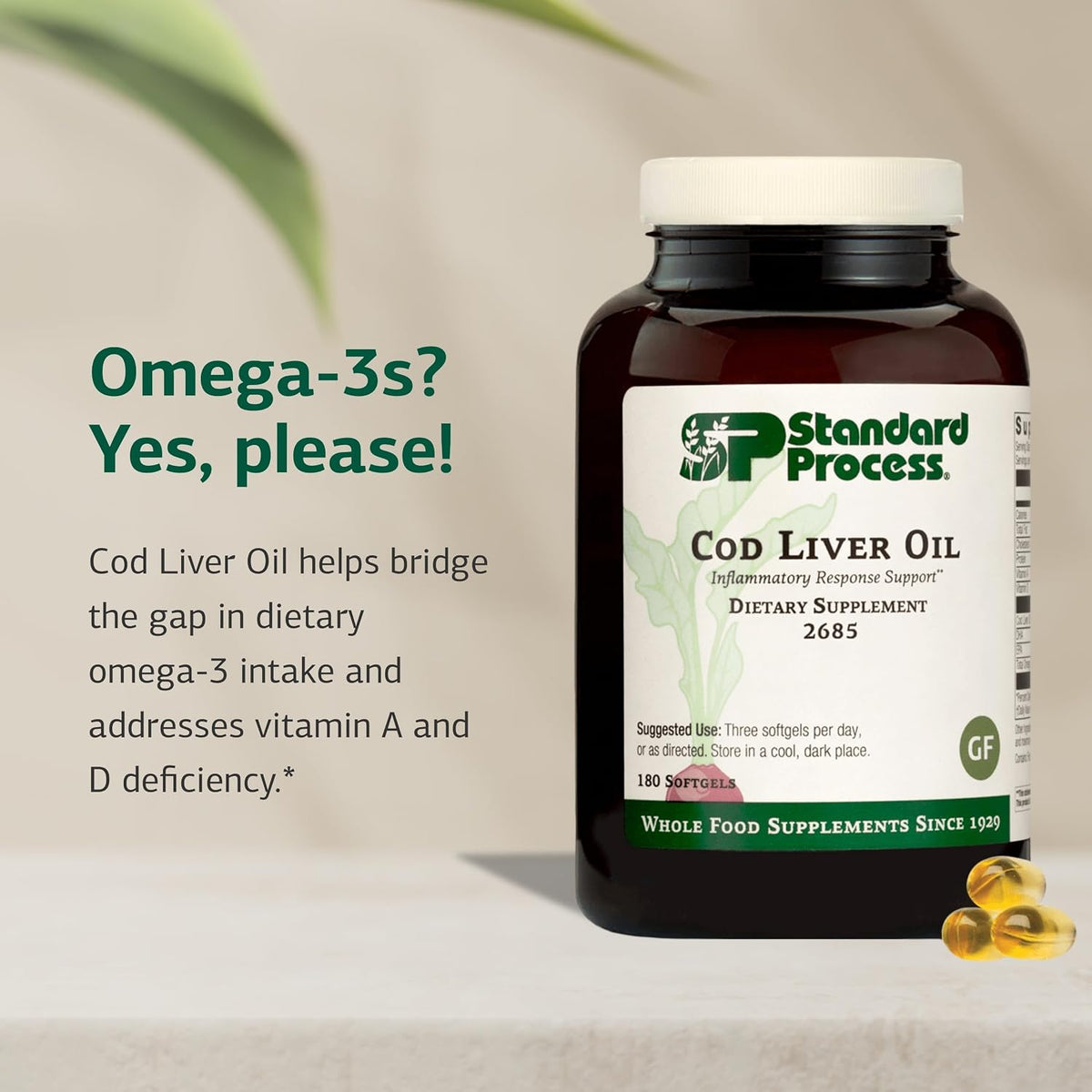 Standard Process Cod Liver Oil, Eye & Bone Health Support, 180 Softgels