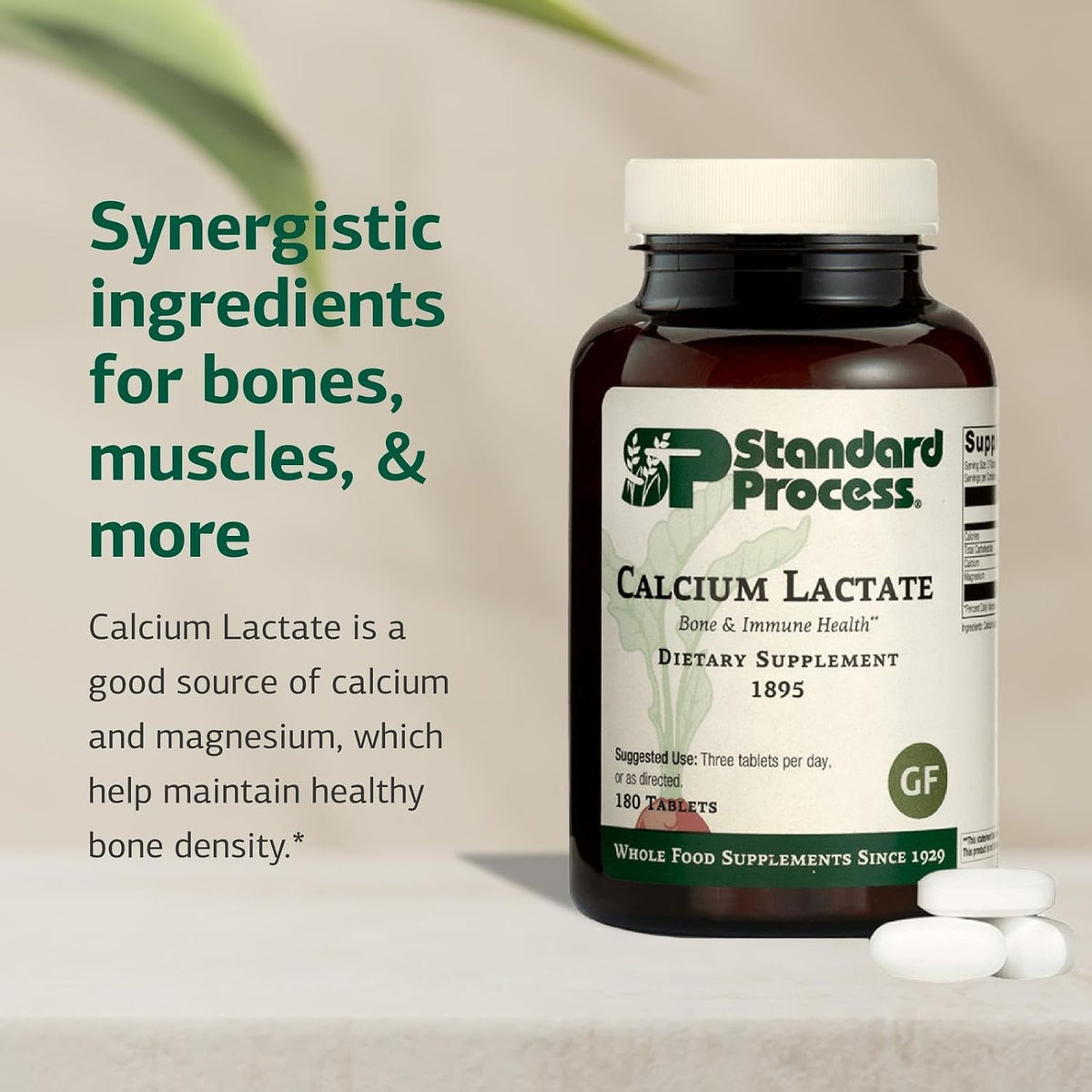 Standard Process Calcium Lactate, Bone & Immune Supplement, 180 Tablets