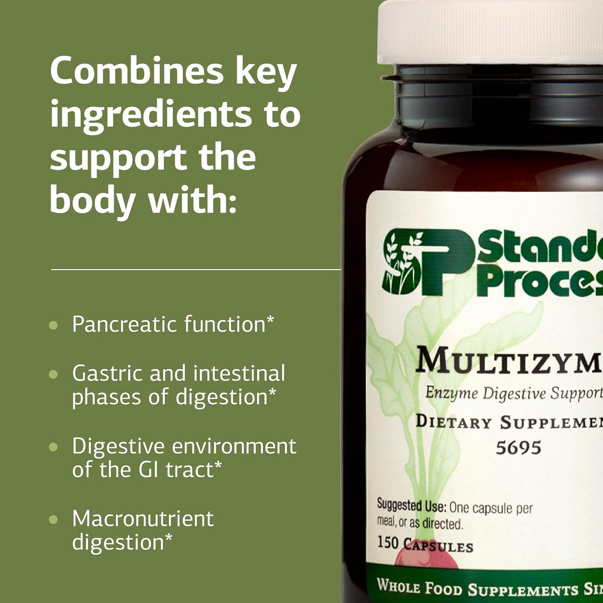 Standard Process Multizyme, Pancreatic Enzyme Digestive Aid, 150 Capsules