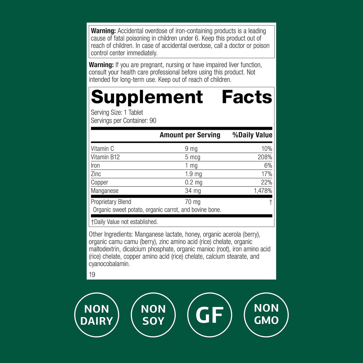 Standard Process Manganese B12, Bone & Connective Tissue, 90 Tablets