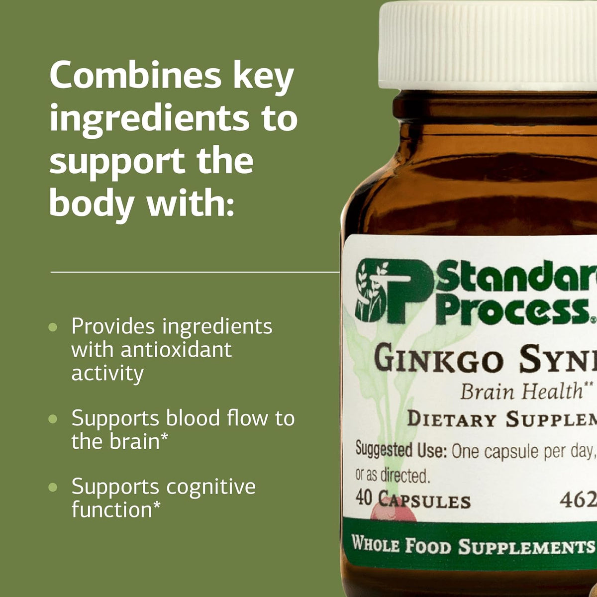 Standard Process Ginkgo Synergy, Brain Health & Antioxidant, 40 Capsules