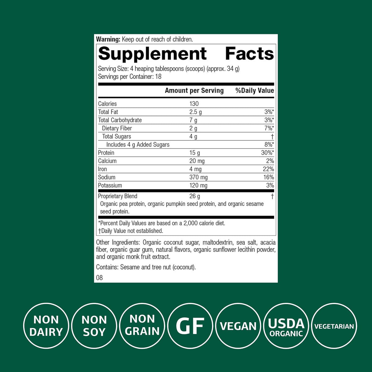 Standard Process Veg-E Complete Pro, Plant-Based, Vanilla,18 Servings