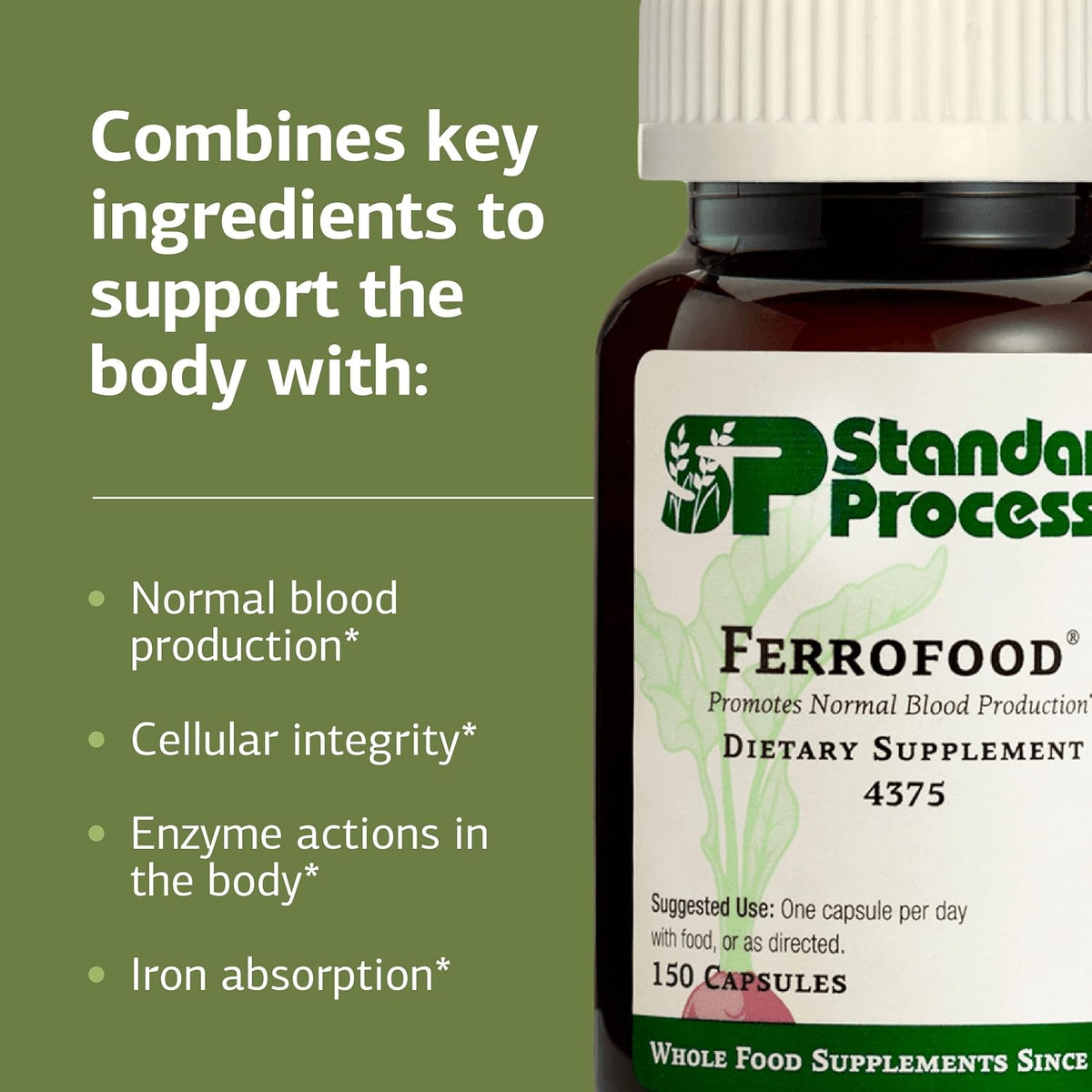 Standard Process Ferrofood, Blood Health & Iron Support, 150 Capsules