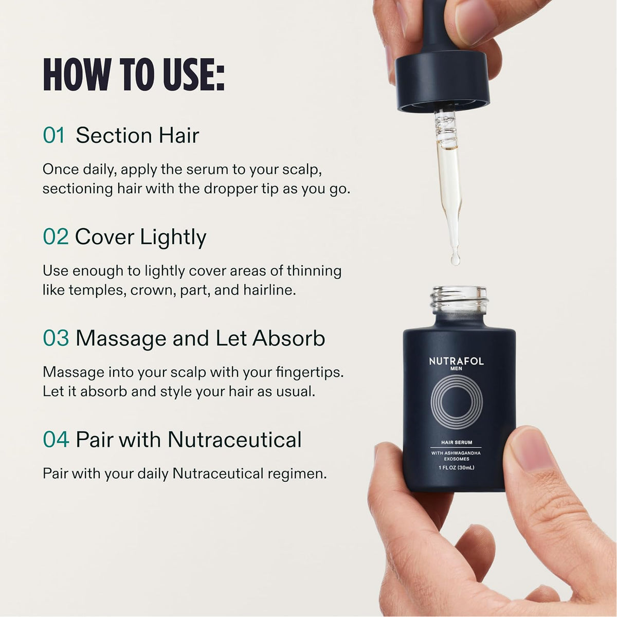 Nutrafol Men's Hair Serum for Thinning Hair, Lightweight, 1 Fl Oz Bottle