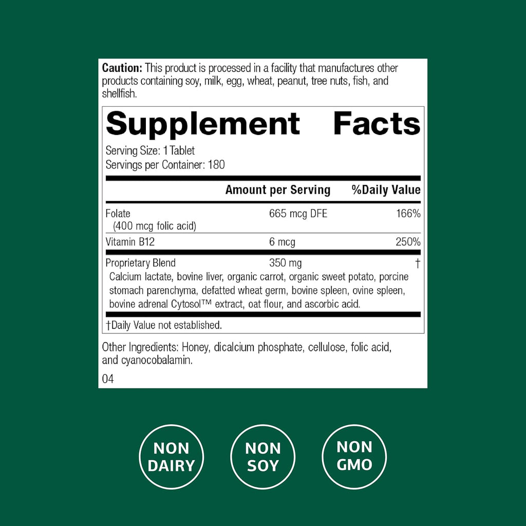 Standard Process Folic Acid B12, Healthy Cell Production, 180 Tablets