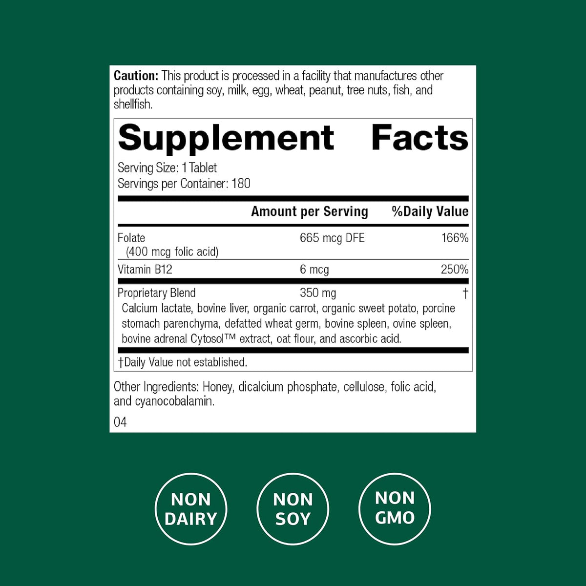 Standard Process Folic Acid B12, Healthy Cell Production, 180 Tablets