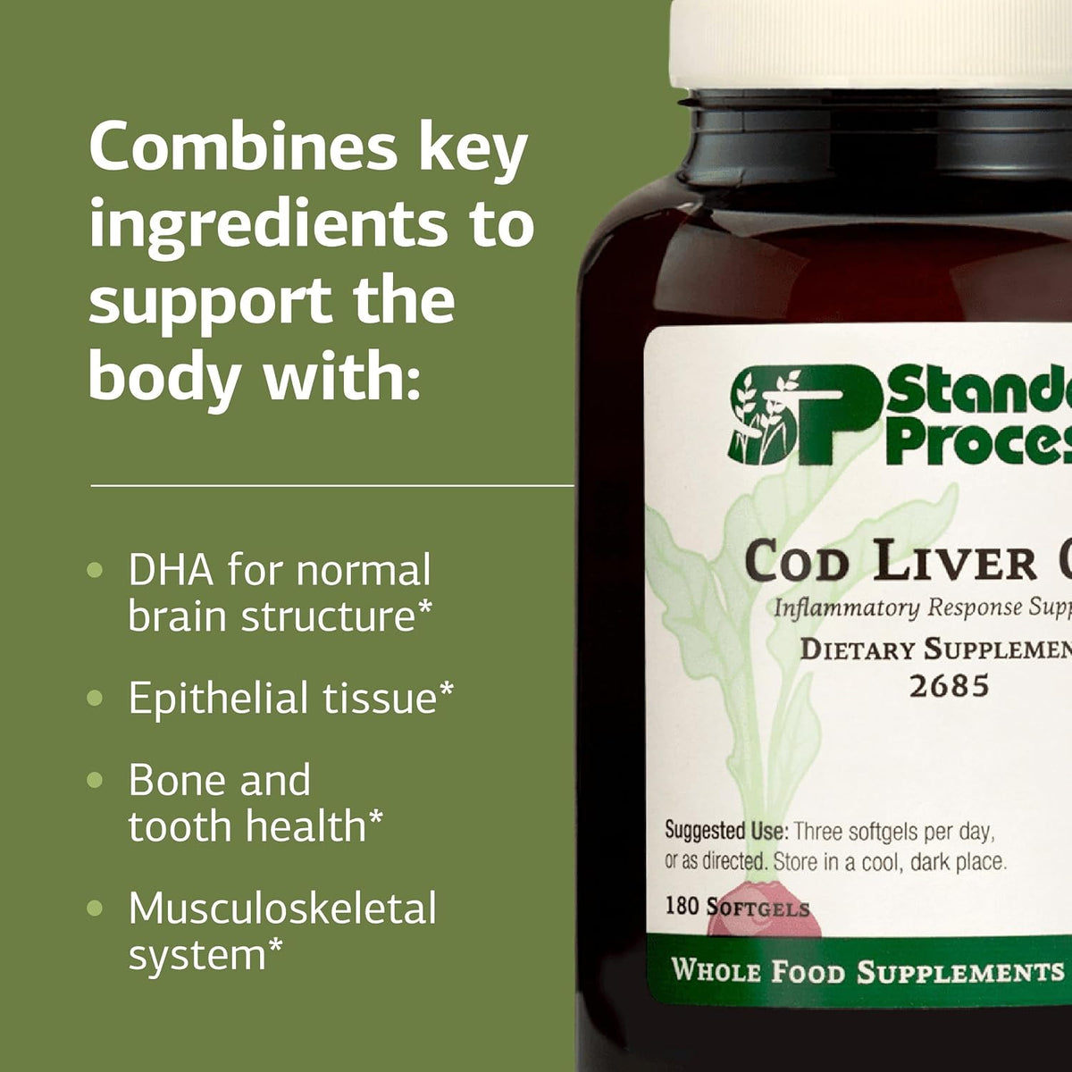 Standard Process Cod Liver Oil, Eye & Bone Health Support, 180 Softgels