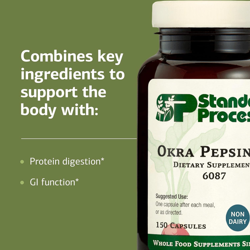Standard Process Okra Pepsin E3, GI & Protein Digestion Aid, 150 Capsules