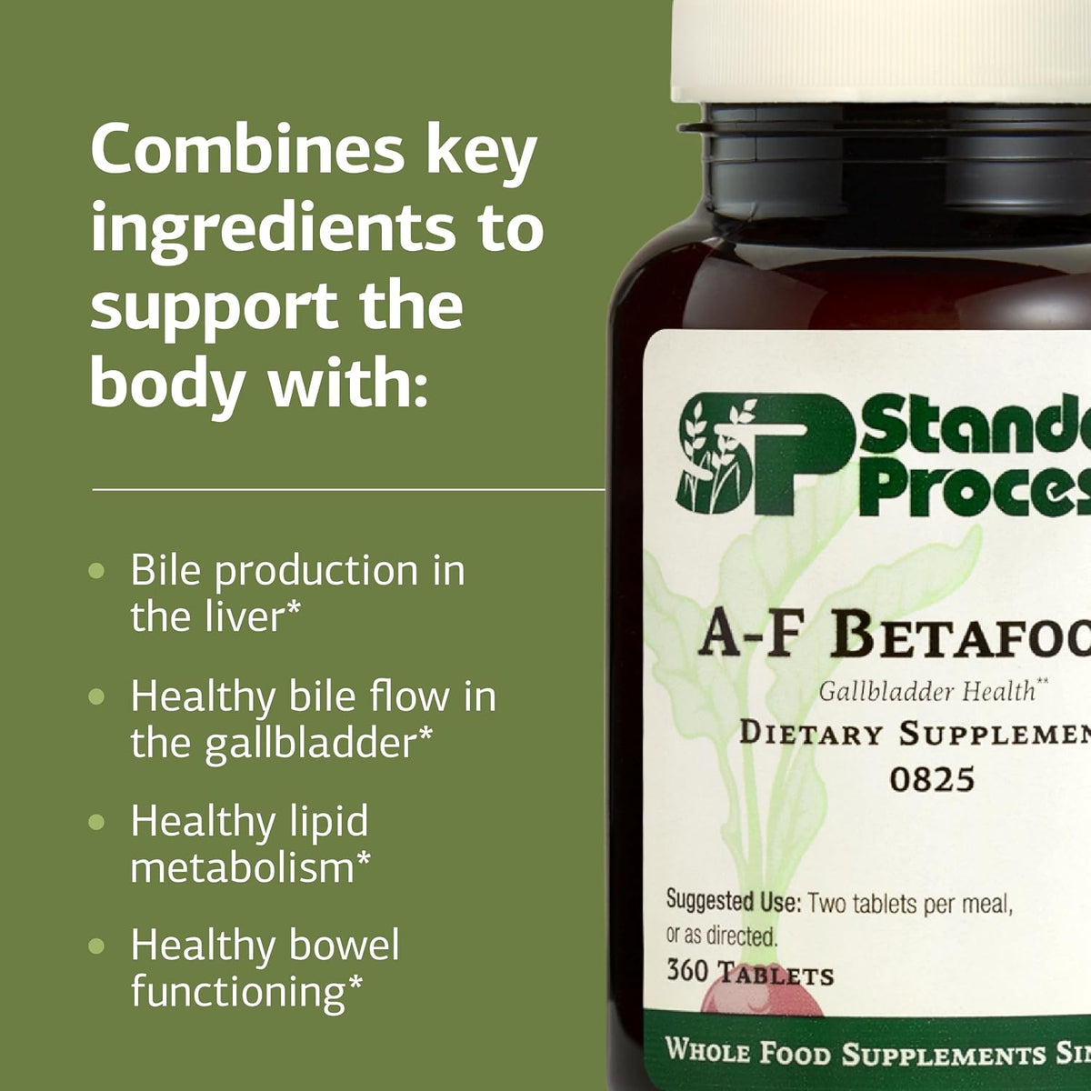 Standard Process A-F Betafood, Gallbladder Supplement, 360 Tablets
