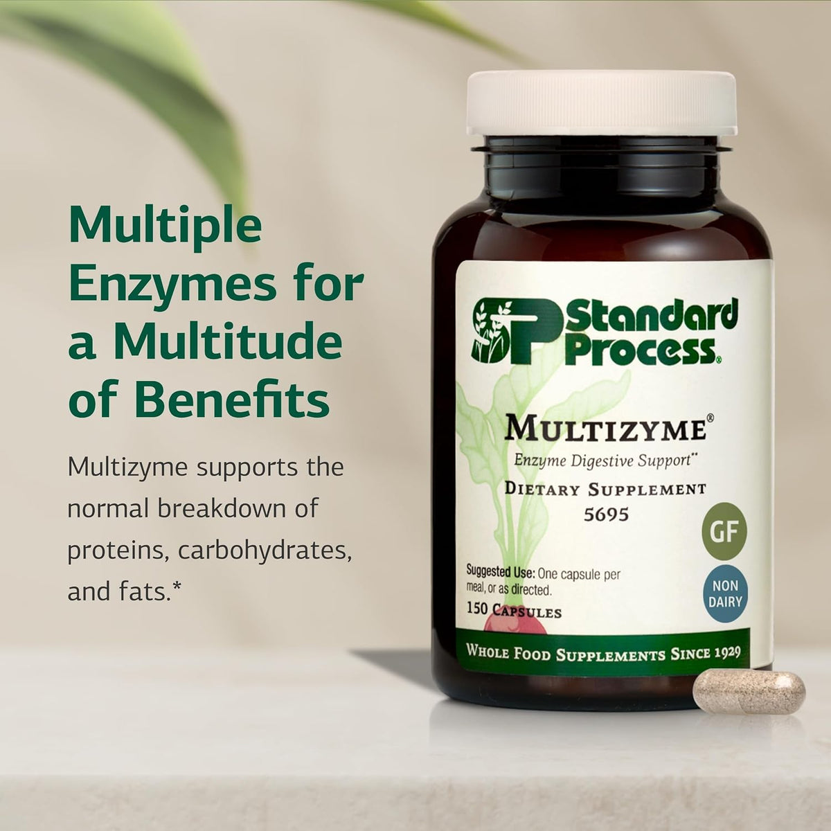 Standard Process Multizyme, Pancreatic Enzyme Digestive Aid, 150 Capsules