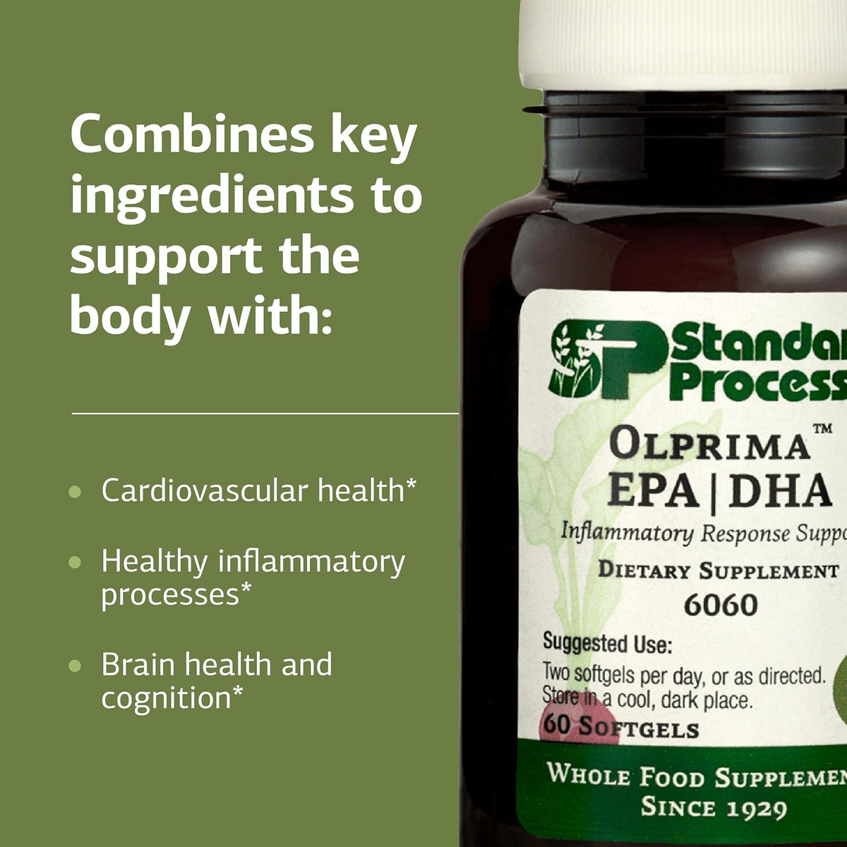 Standard Process Olprima EPA|DHA, Omega-3 Oil Brain Health, 60 Softgels