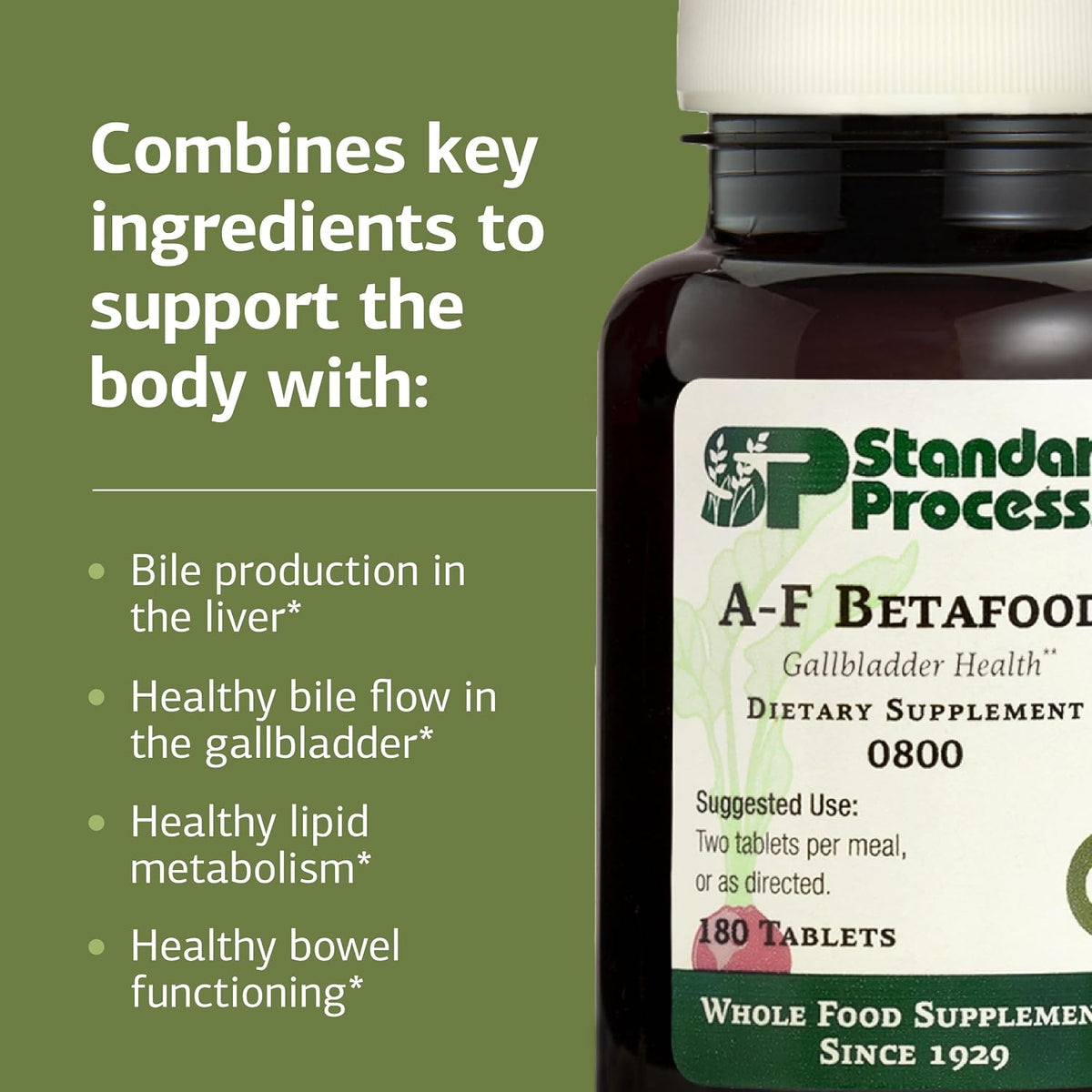 Standard Process A-F Betafood, Gallbladder Supplement, 180 Tablets