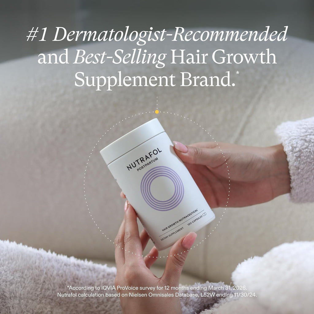 Nutrafol Postpartum Hair Growth Supplements, Clinically Tested for Visibly Thicker Hair and Less Shedding, Breastfeeding-friendly