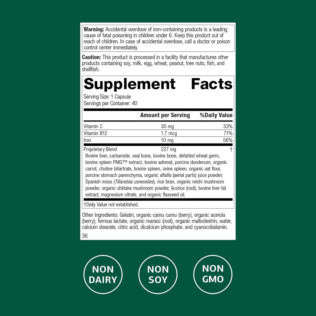 Standard Process Ferrofood, Blood Health & Iron Support, 40 Capsules