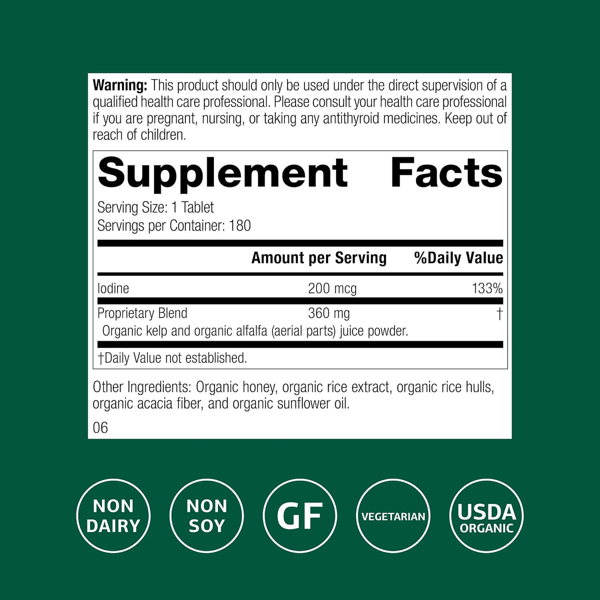 Standard Process Organically Bound Minerals, Natural Iodine, 180 Tablets
