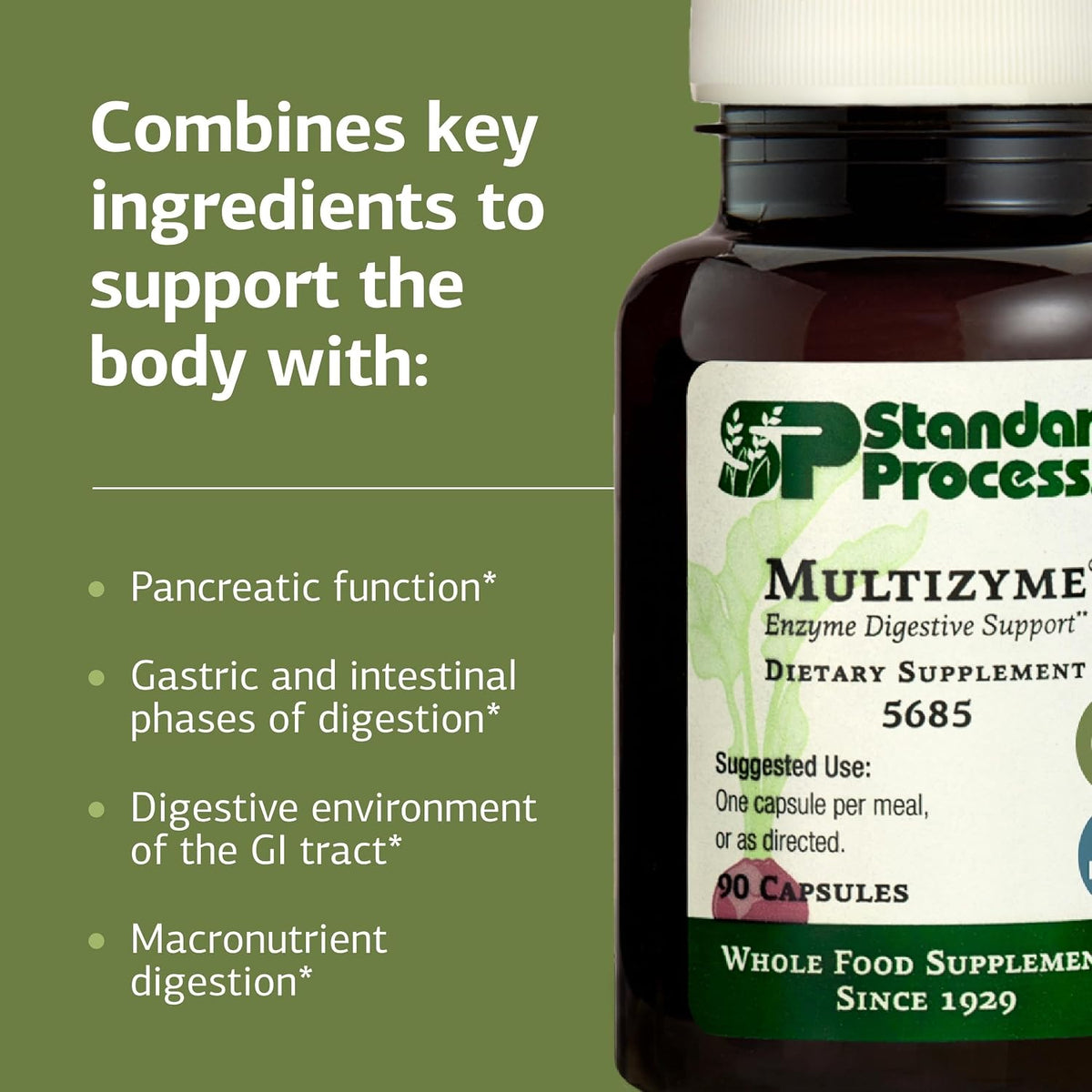 Standard Process Multizyme, Pancreatic Enzyme Digestive Aid, 90 Capsules