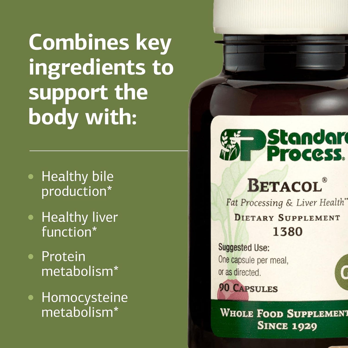 Standard Process Betacol, Fat Processing Liver Supplement, 90 Capsules