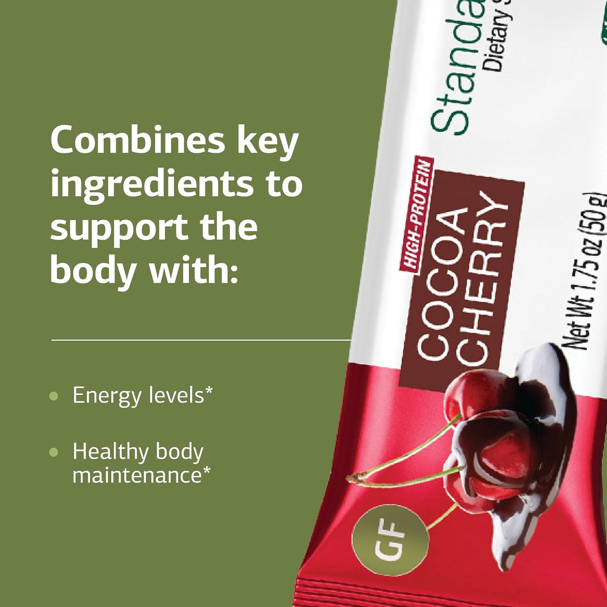 Standard Process StandardBar Cocoa Cherry, Daily Energy Support Bar, 18 ct