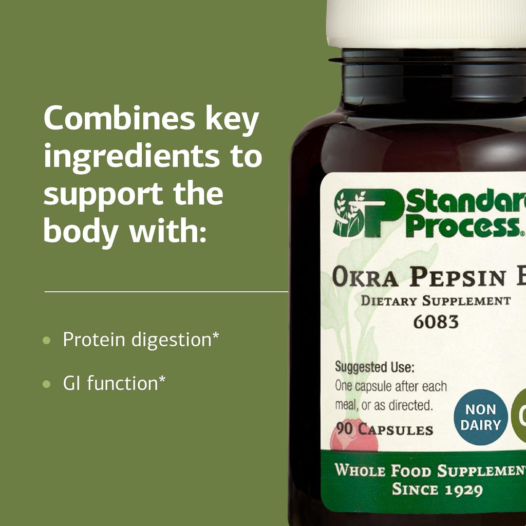 Standard Process Okra Pepsin E3, GI & Protein Digestion Aid, 90 Capsules