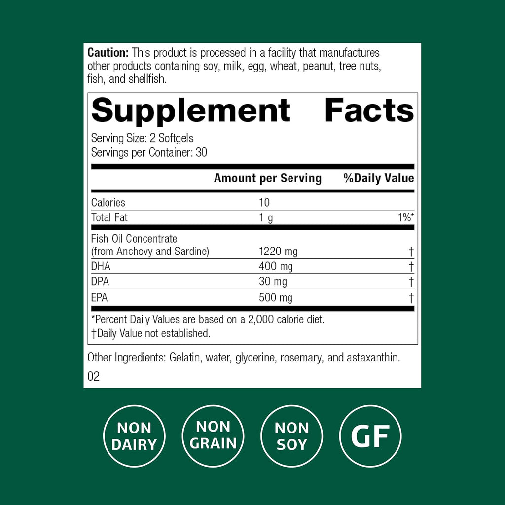 Standard Process Olprima EPA|DHA, Omega-3 Oil Brain Health, 60 Softgels